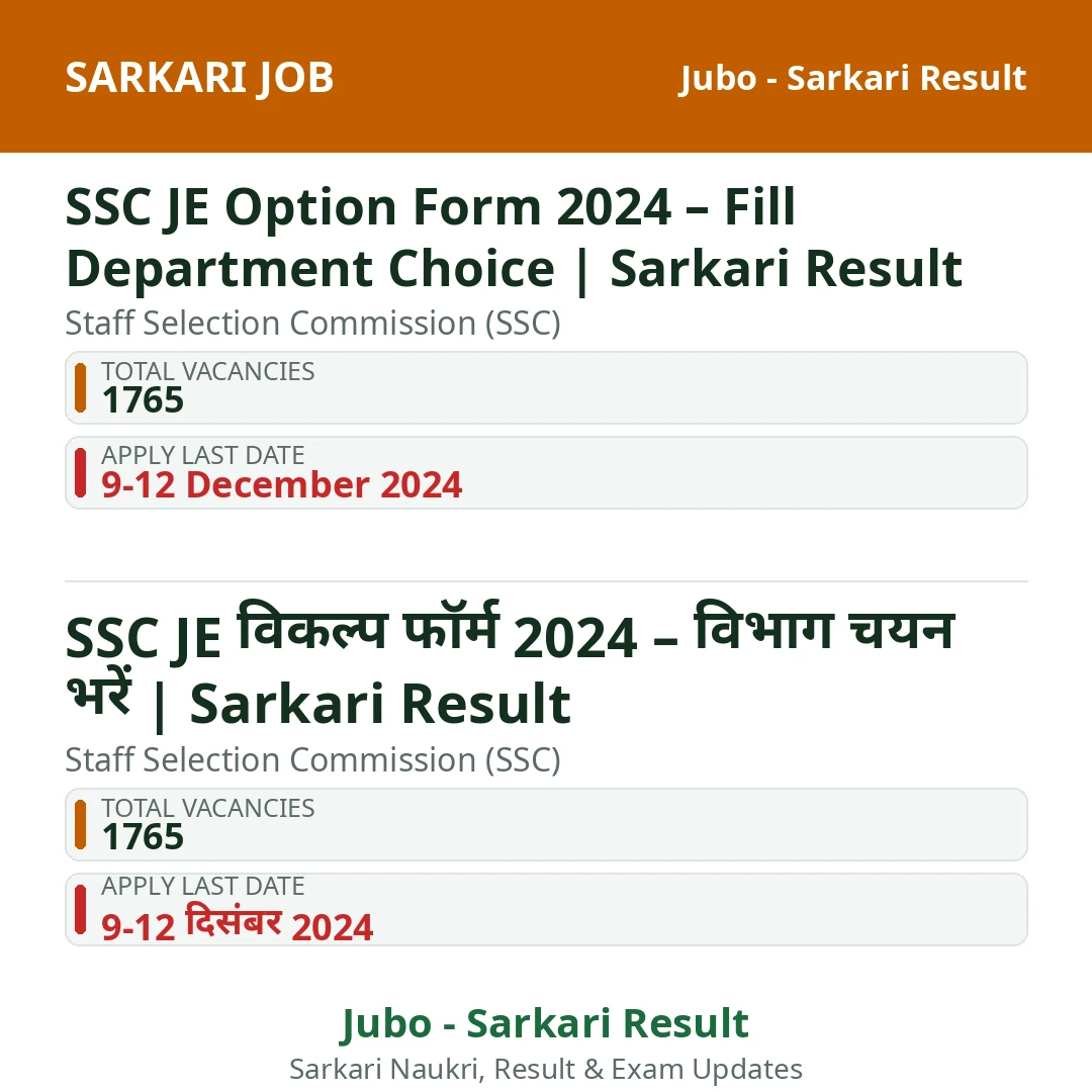 SSC JE Option Form 2024 – Fill Department Choice | Sarkari Result