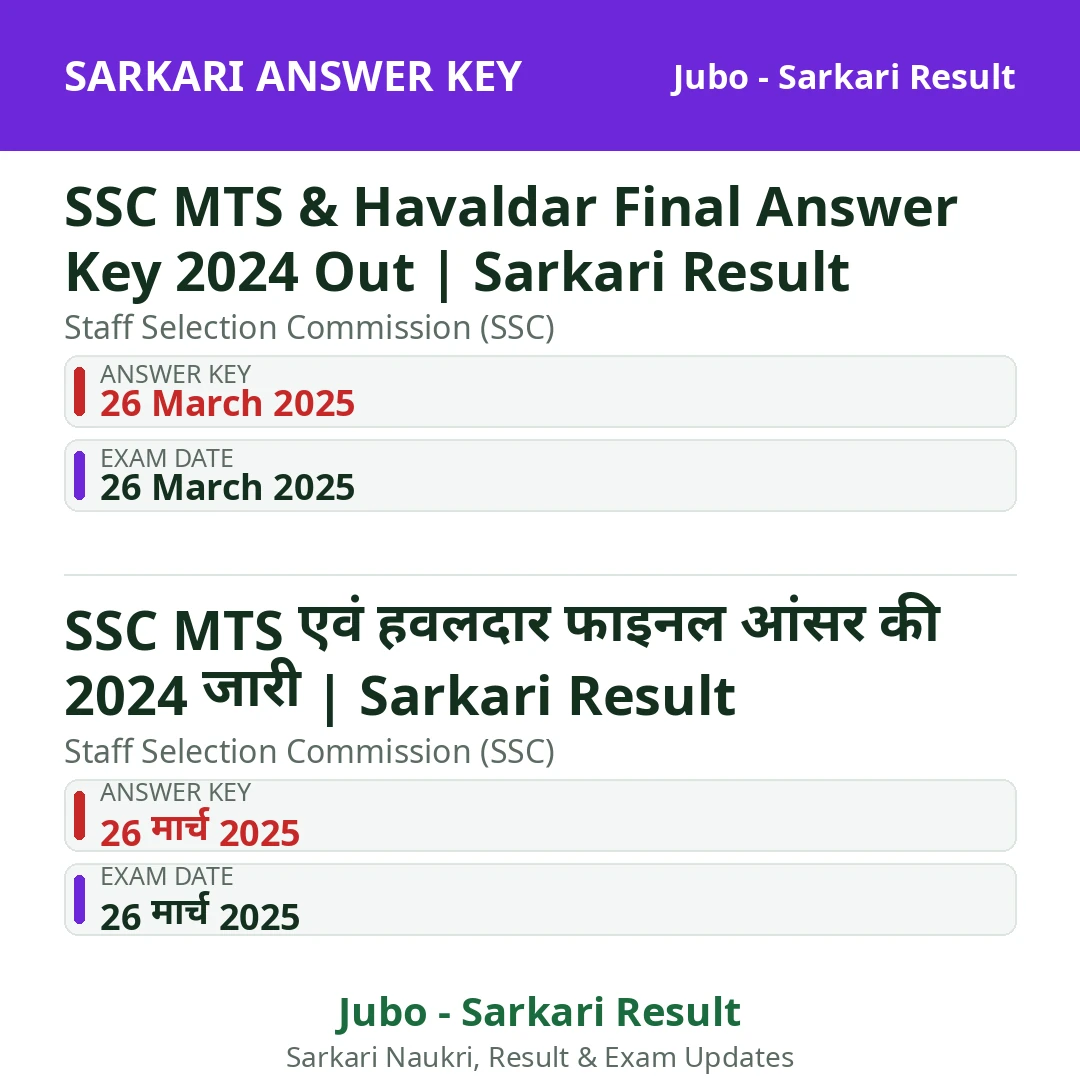 SSC MTS & Havaldar Final Answer Key 2024 Out | Sarkari Result