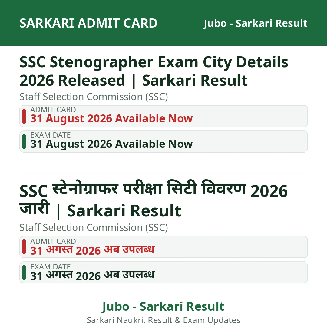 SSC Stenographer Exam City Details 2026 Released | Sarkari Result
