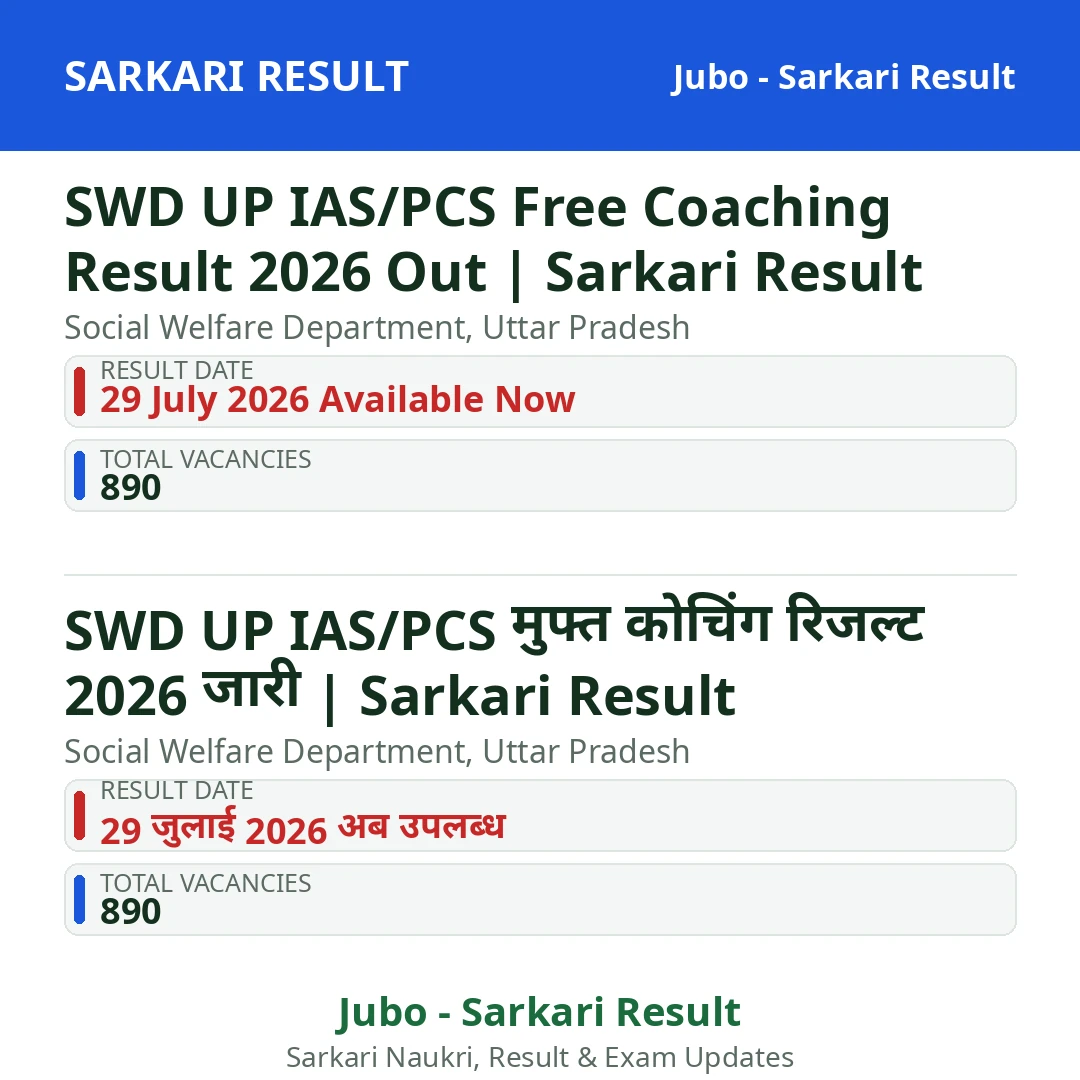 SWD UP IAS/PCS Free Coaching Result 2026 Out | Sarkari Result