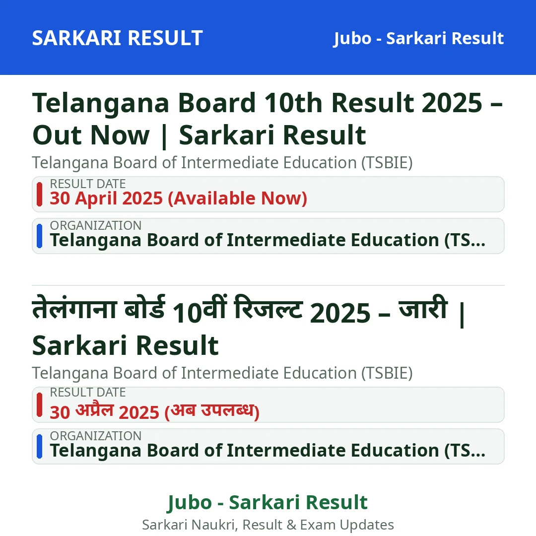 Telangana Board 10th Result 2025 – Out Now | Sarkari Result