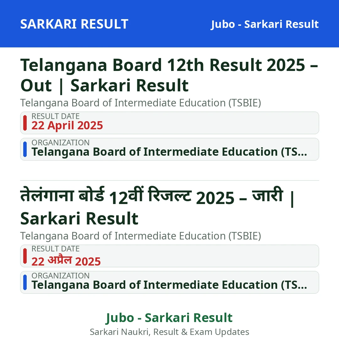 Telangana Board 12th Result 2025 – Out | Sarkari Result