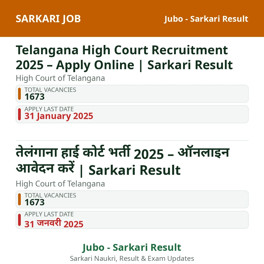 Telangana High Court Recruitment 2025 – Apply Online | Sarkari Result