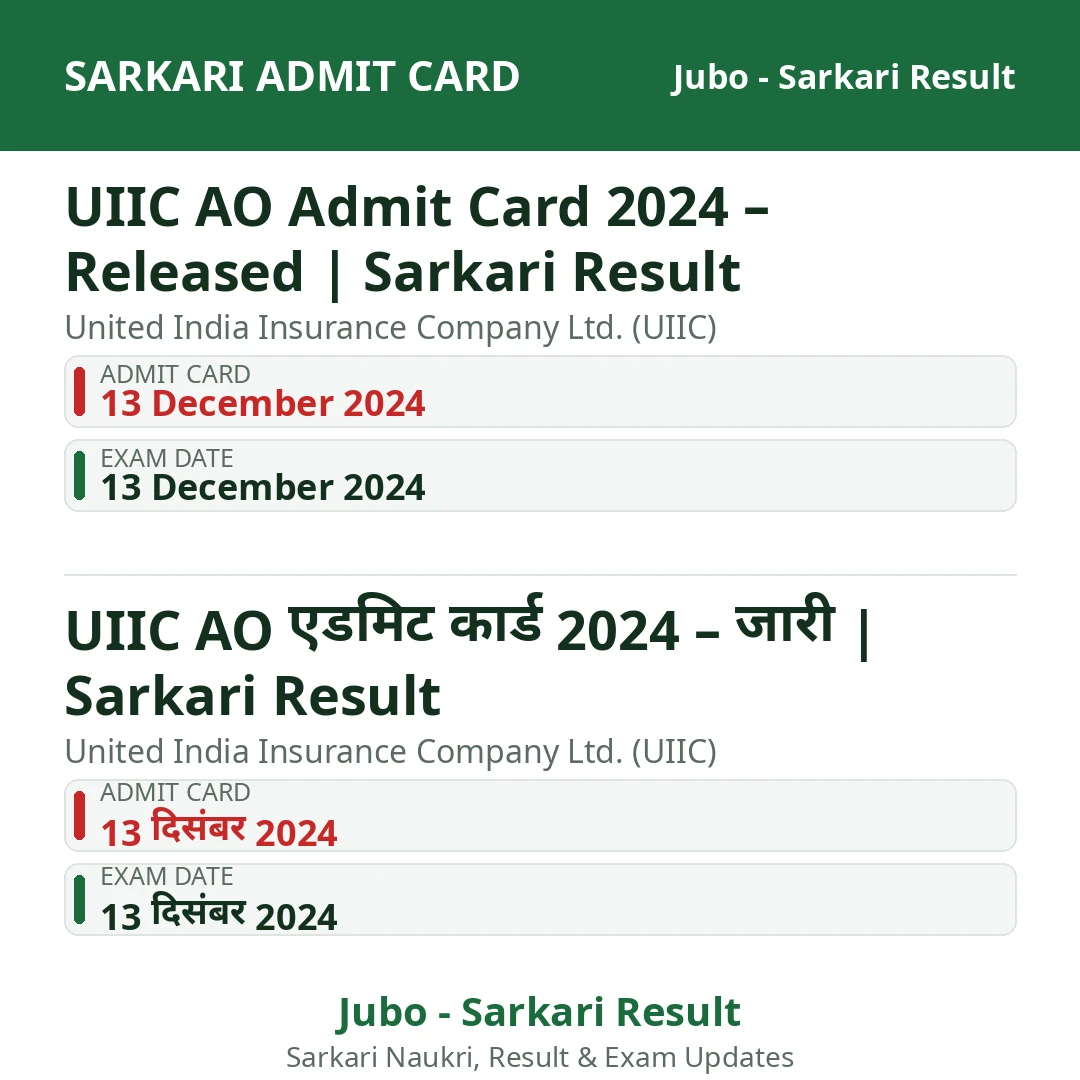 UIIC AO Admit Card 2024 – Released | Sarkari Result