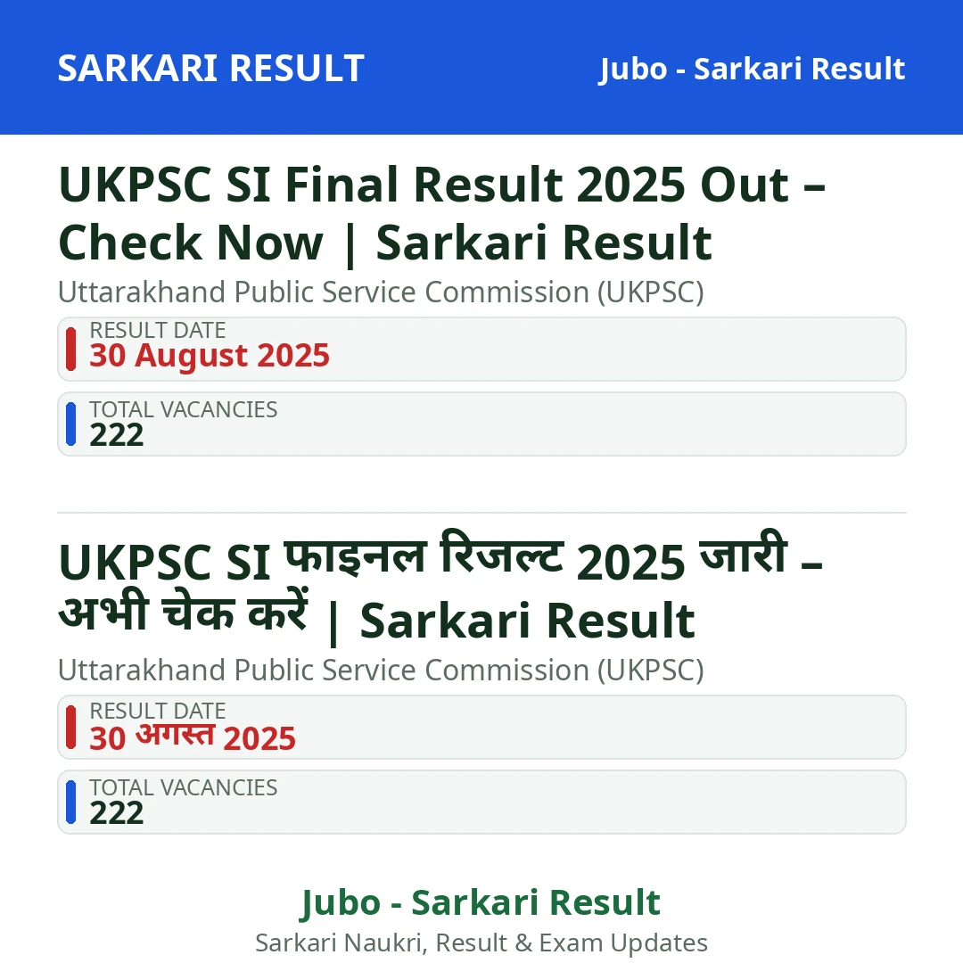 UKPSC SI Final Result 2025 Out – Check Now | Sarkari Result