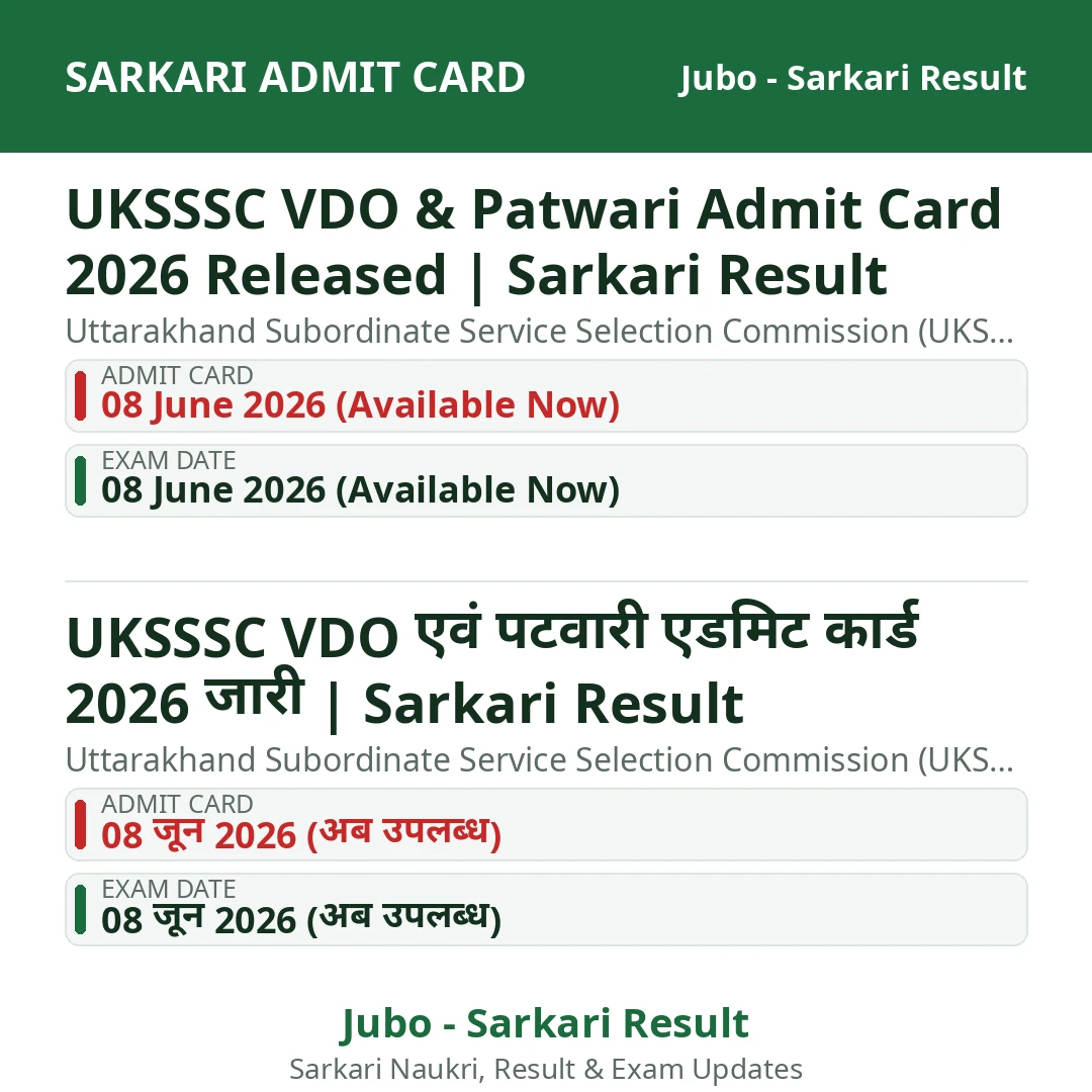 UKSSSC VDO & Patwari Admit Card 2026 Released | Sarkari Result
