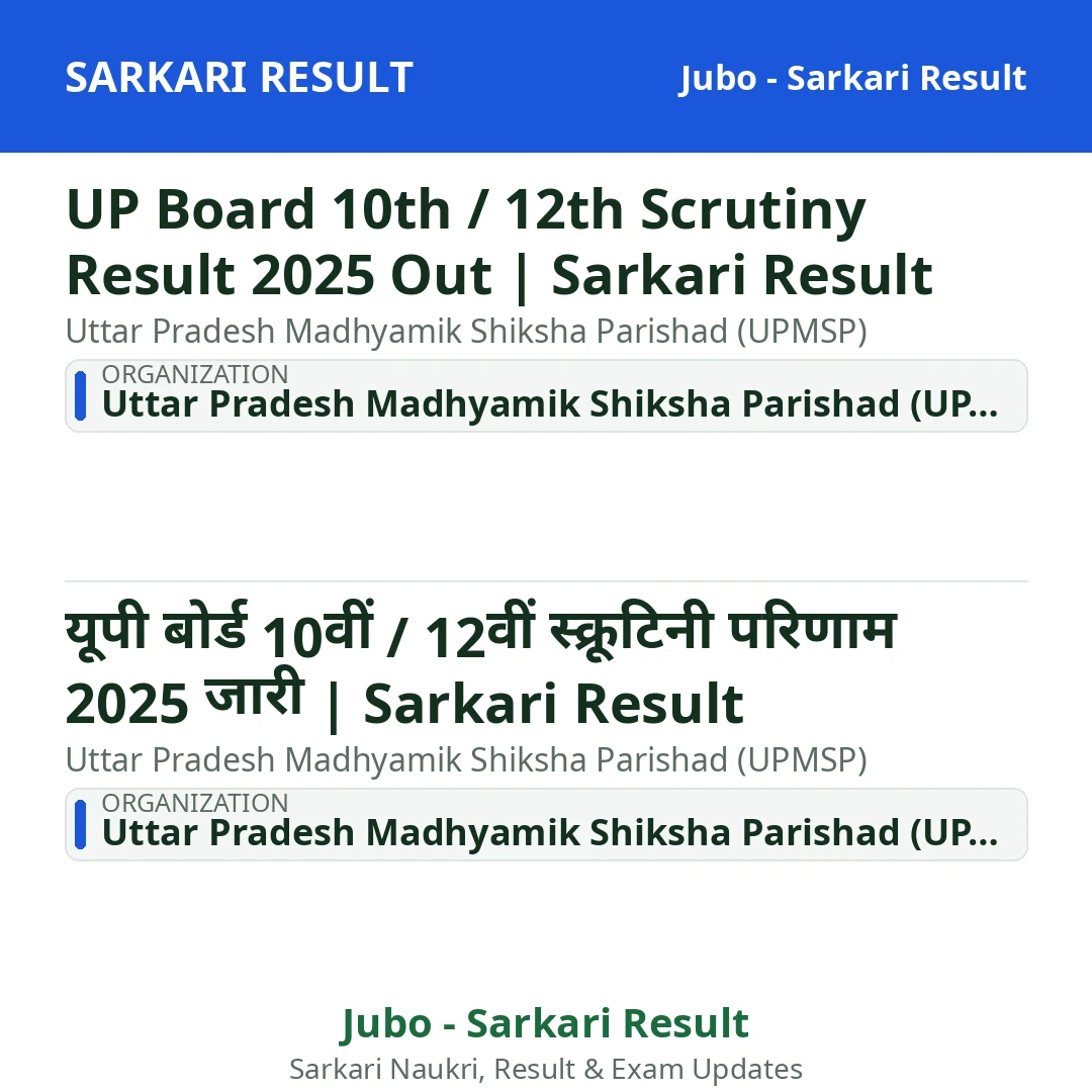 UP Board 10th / 12th Scrutiny Result 2025 Out | Sarkari Result