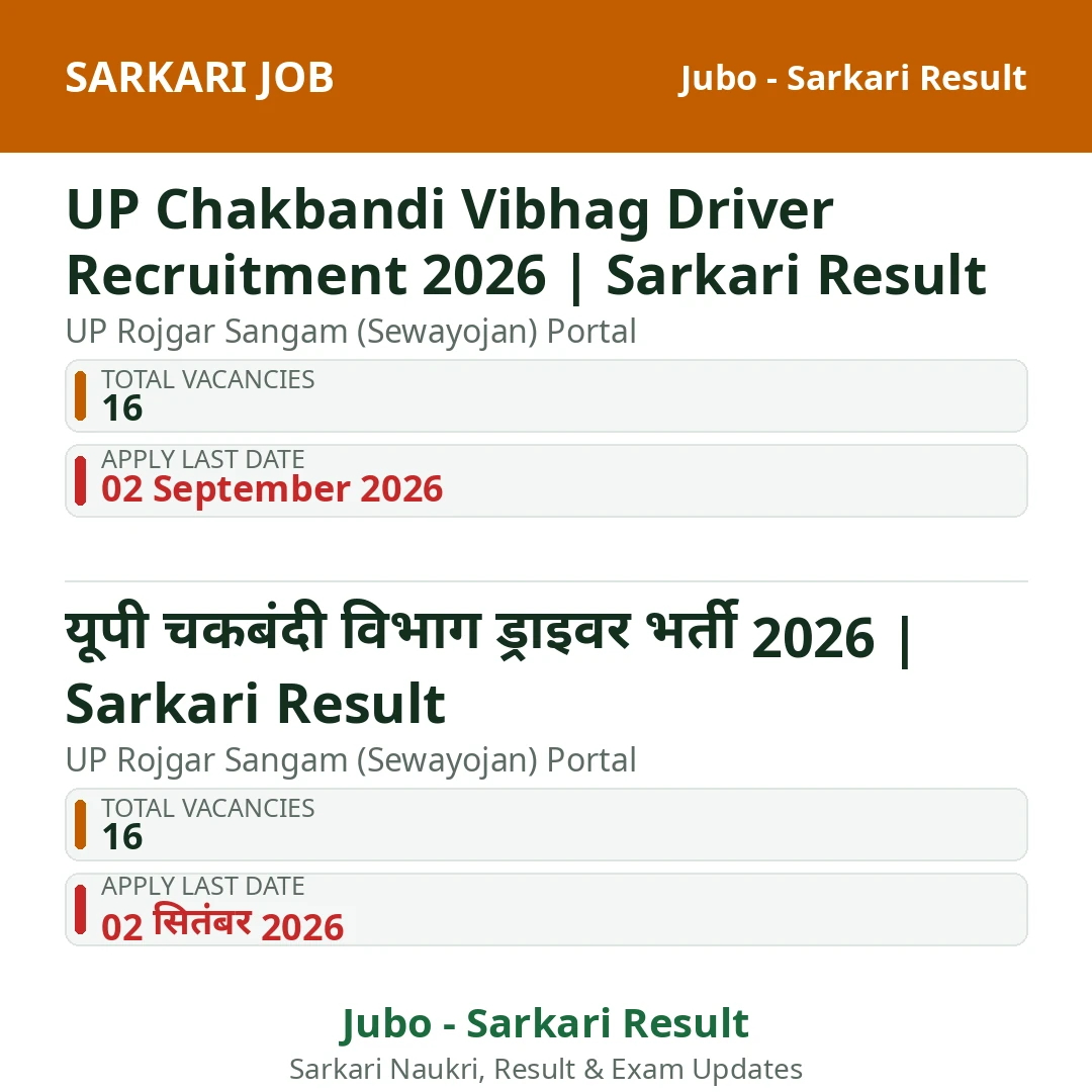 UP Chakbandi Vibhag Driver Recruitment 2026 | Sarkari Result