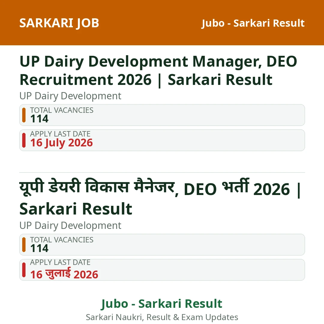 UP Dairy Development Manager, DEO Recruitment 2026 | Sarkari Result