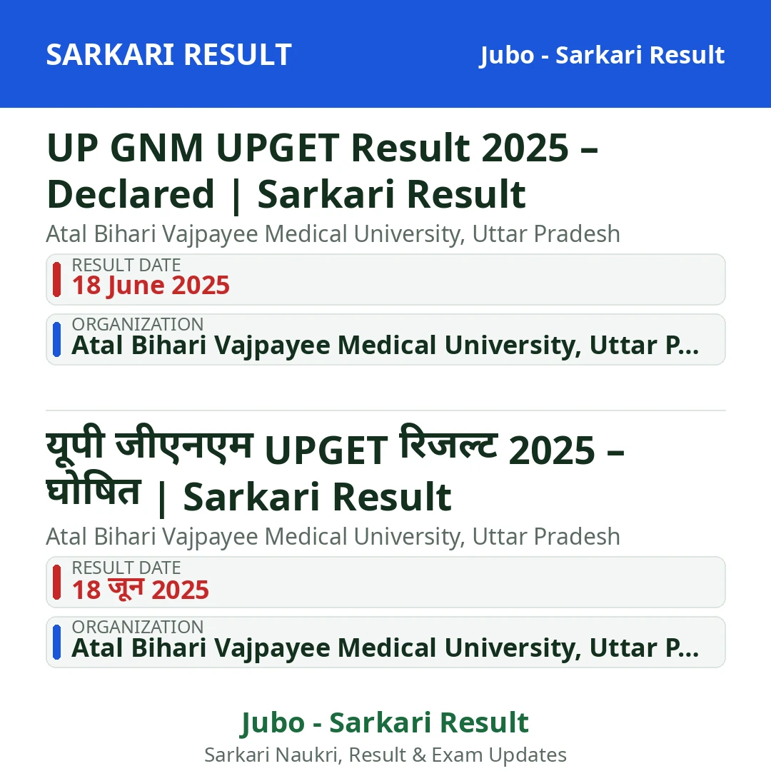 UP GNM UPGET Result 2025 – Declared | Sarkari Result
