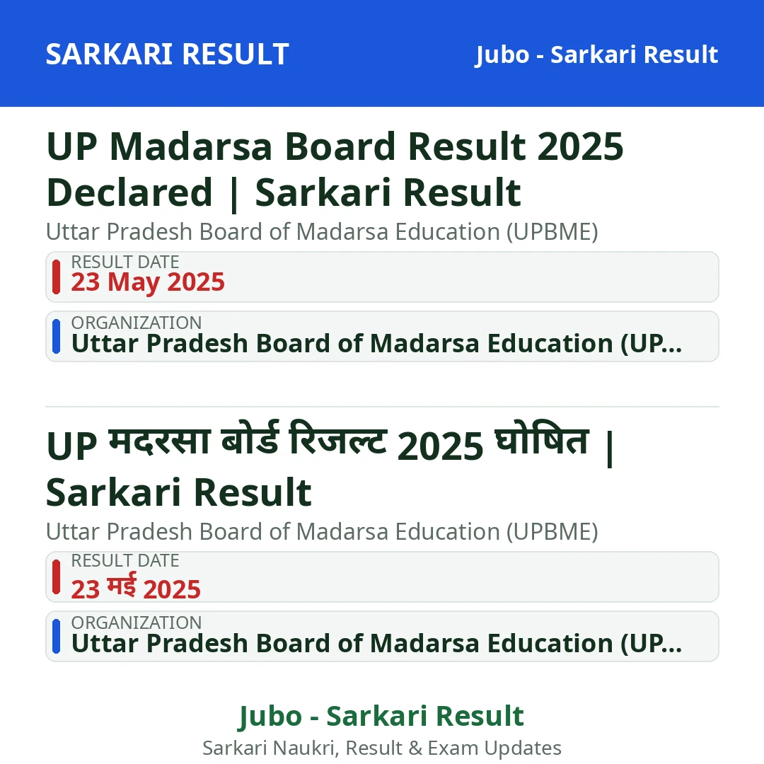UP Madarsa Board Result 2025 Declared | Sarkari Result