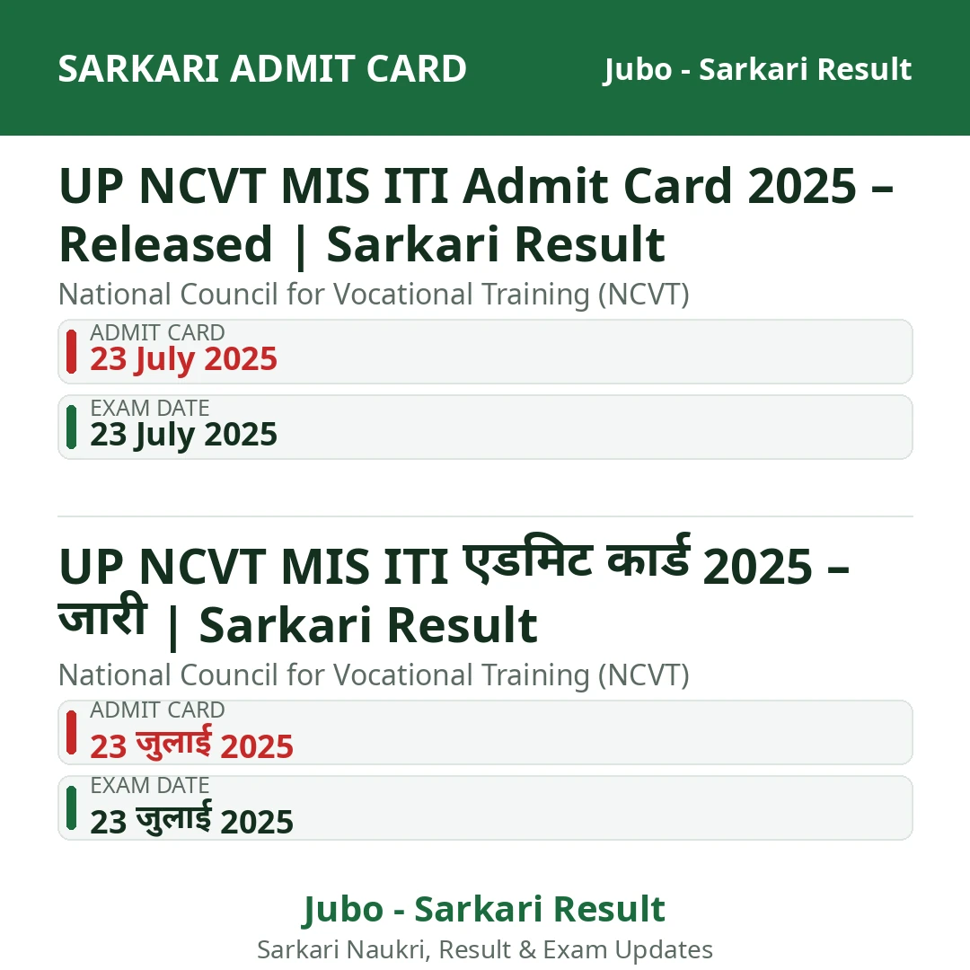UP NCVT MIS ITI Admit Card 2025 – Released | Sarkari Result