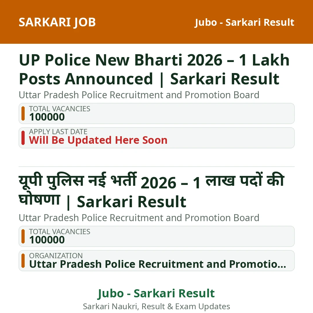 UP Police New Bharti 2026 – 1 Lakh Posts Announced | Sarkari Result