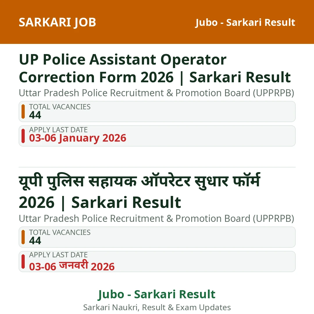 UP Police Assistant Operator Correction Form 2026 | Sarkari Result