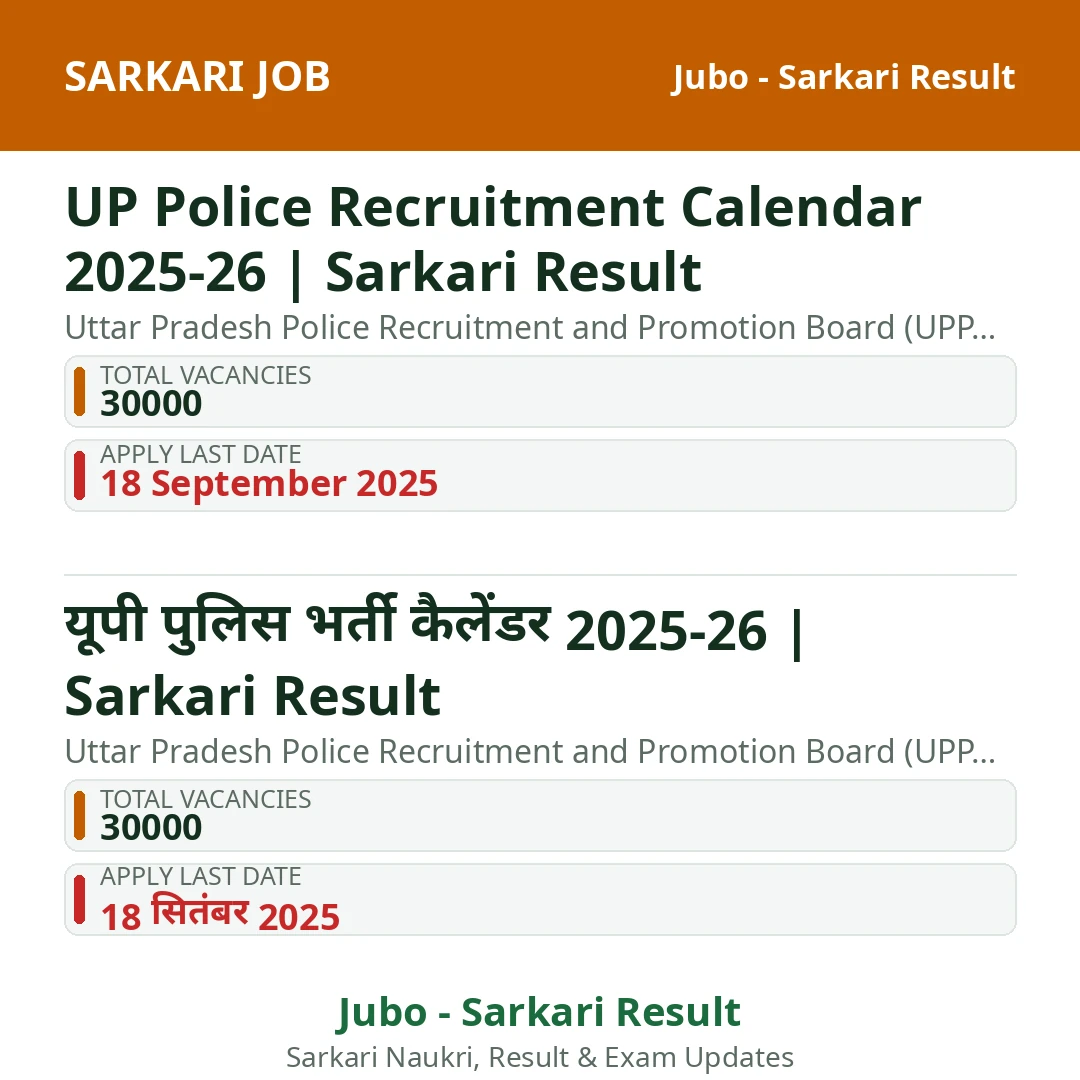 UP Police Recruitment Calendar 2025-26 | Sarkari Result