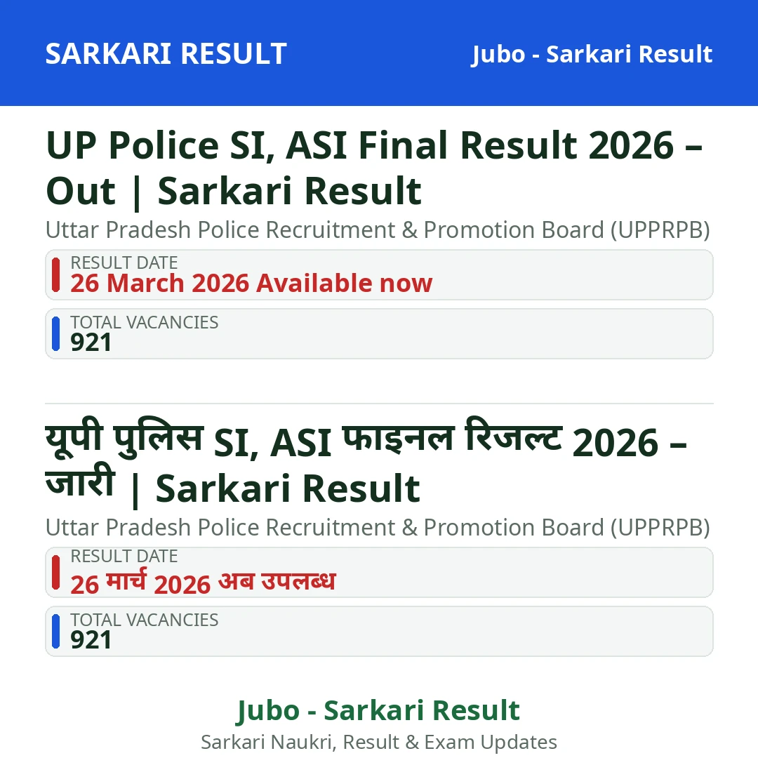 UP Police SI, ASI Final Result 2026 – Out | Sarkari Result