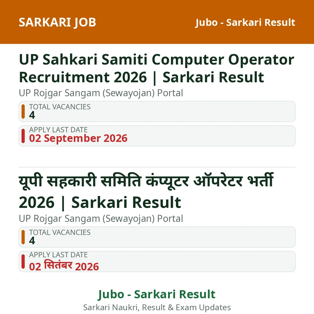 UP Sahkari Samiti Computer Operator Recruitment 2026 | Sarkari Result