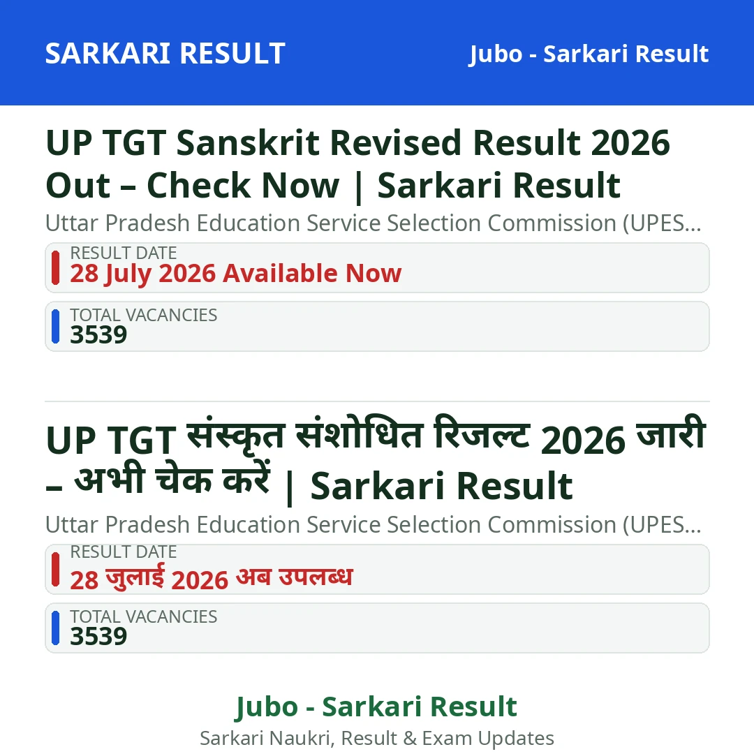 UP TGT Sanskrit Revised Result 2026 Out – Check Now | Sarkari Result