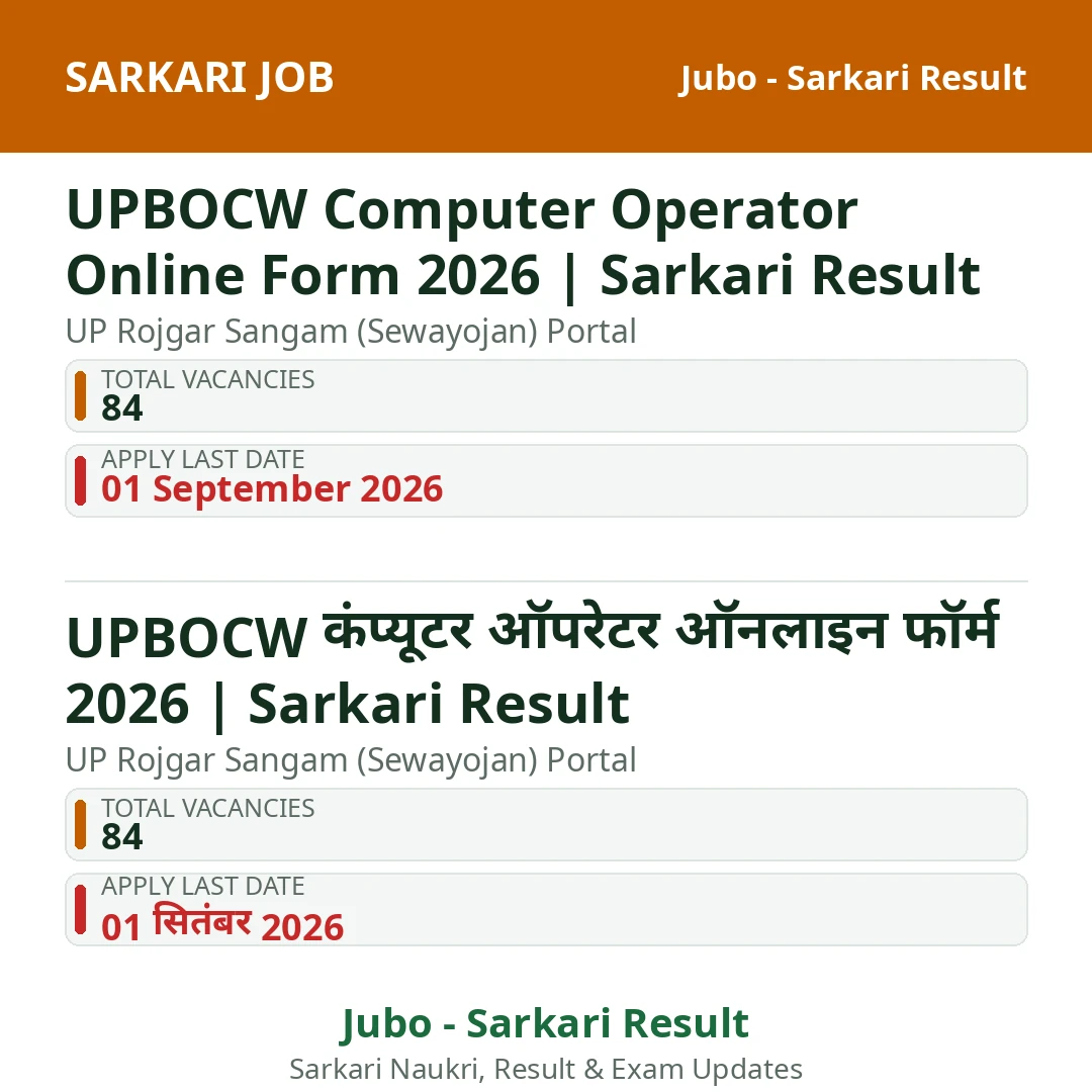 UPBOCW Computer Operator Online Form 2026 | Sarkari Result
