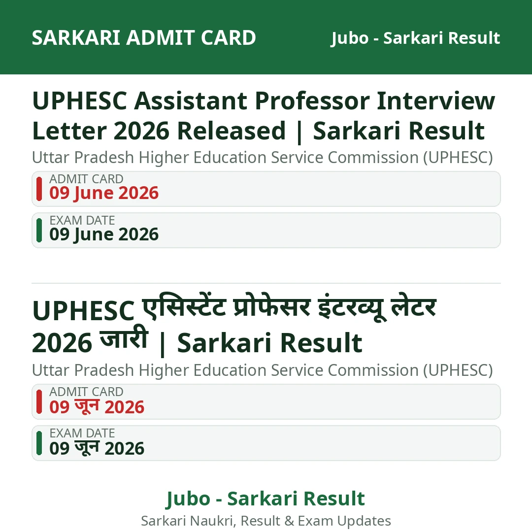 UPHESC Assistant Professor Interview Letter 2026 Released | Sarkari Result