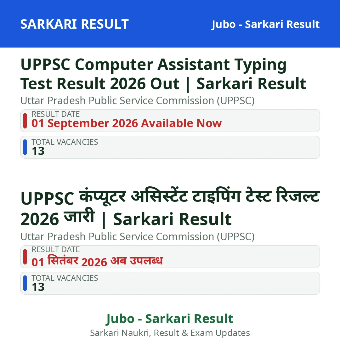 UPPSC Computer Assistant Typing Test Result 2026 Out | Sarkari Result