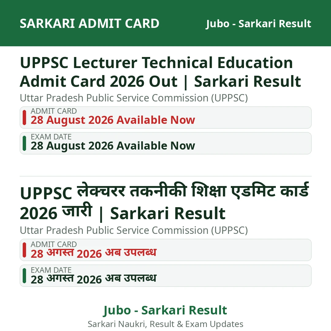 UPPSC Lecturer Technical Education Admit Card 2026 Out | Sarkari Result