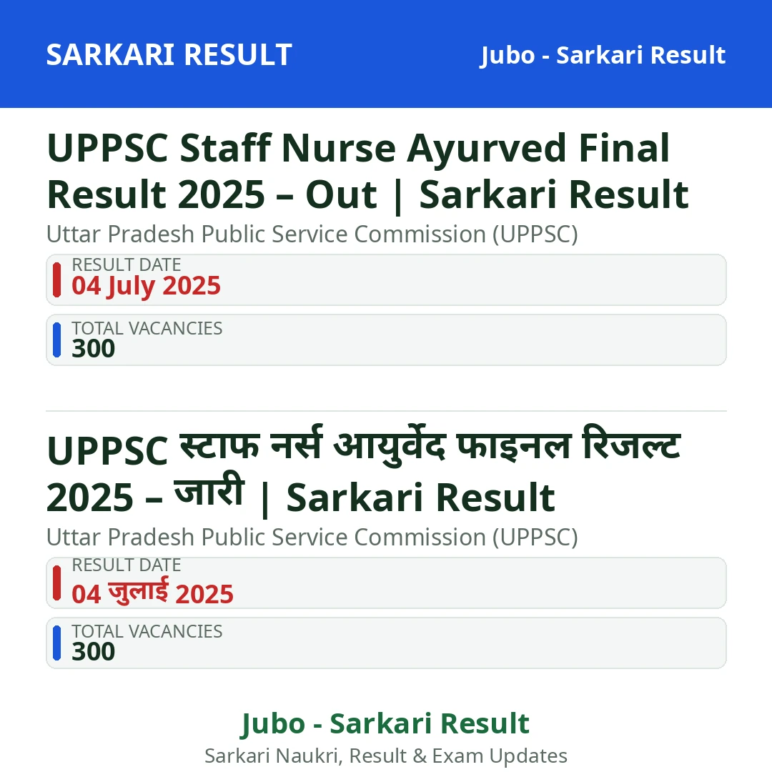UPPSC Staff Nurse Ayurved Final Result 2025 – Out | Sarkari Result