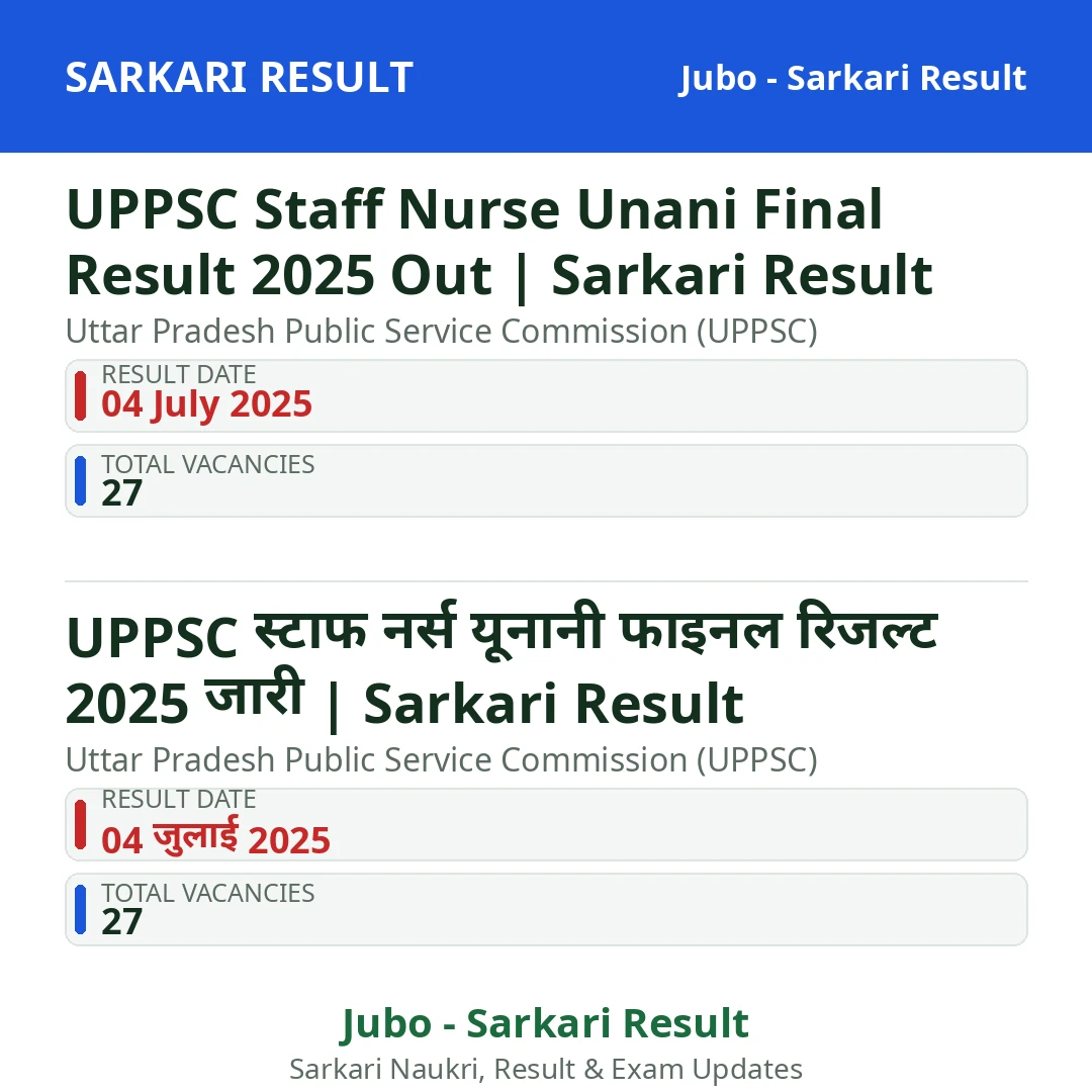 UPPSC Staff Nurse Unani Final Result 2025 Out | Sarkari Result