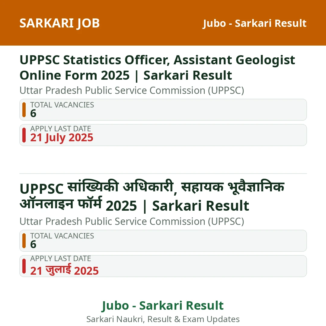 UPPSC Statistics Officer, Assistant Geologist Online Form 2025 | Sarkari Result