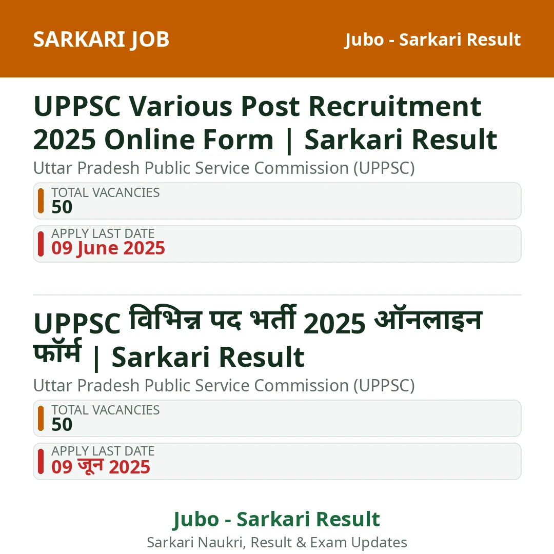 UPPSC Various Post Recruitment 2025 Online Form | Sarkari Result