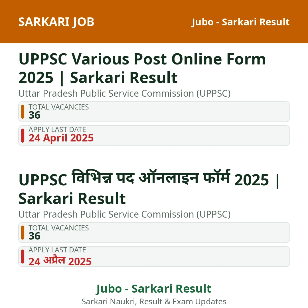 UPPSC Various Post Online Form 2025 | Sarkari Result