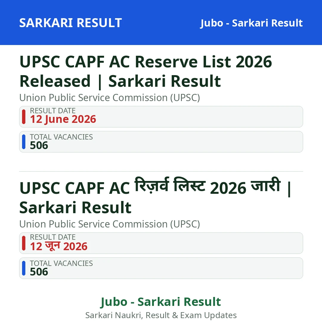 UPSC CAPF AC Reserve List 2026 Released | Sarkari Result