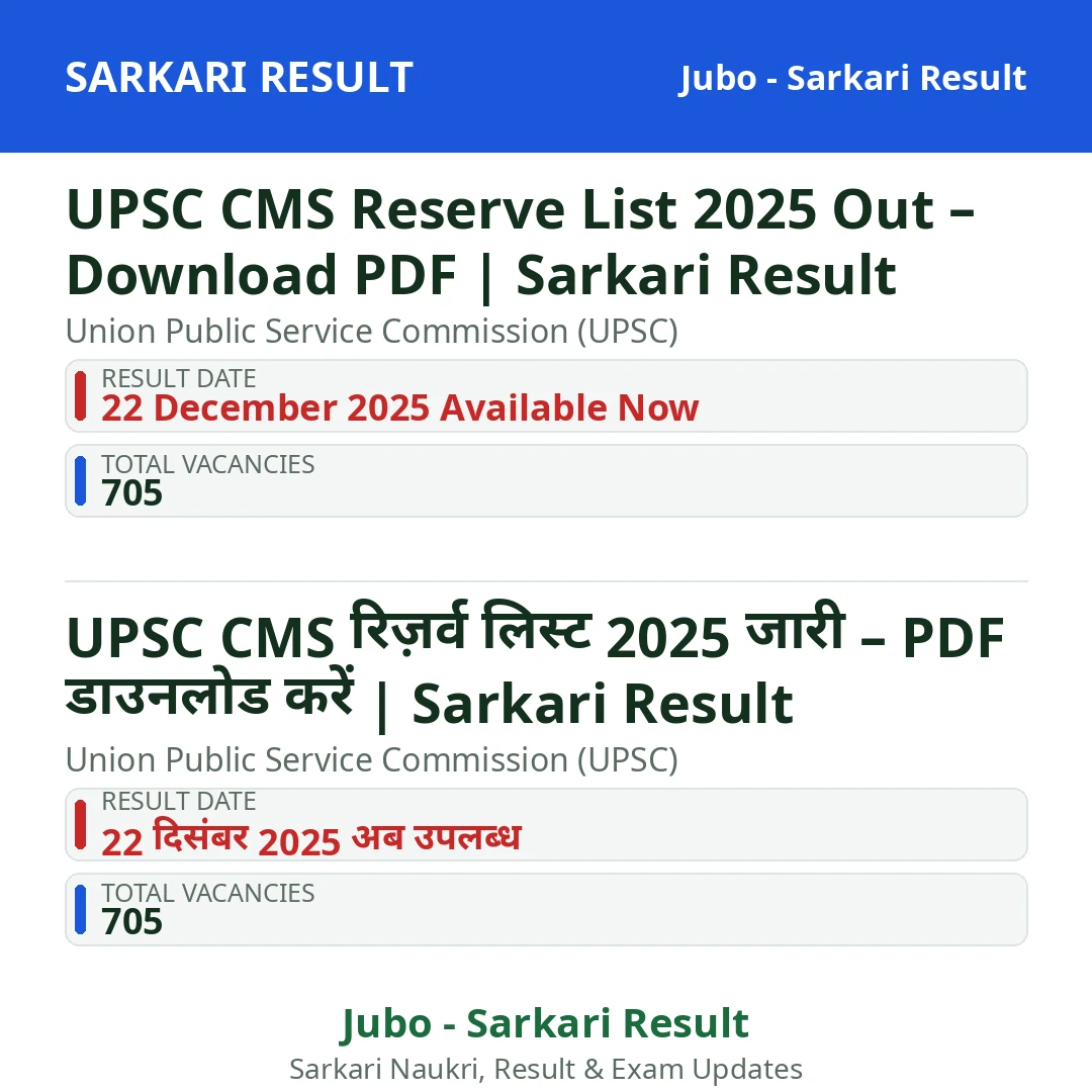 UPSC CMS Reserve List 2025 Out – Download PDF | Sarkari Result