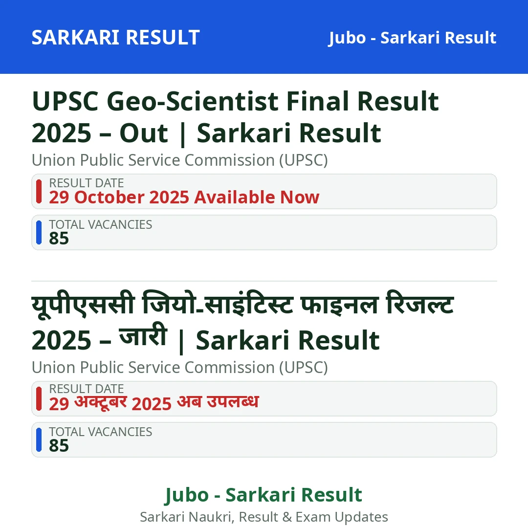 UPSC Geo-Scientist Final Result 2025 – Out | Sarkari Result