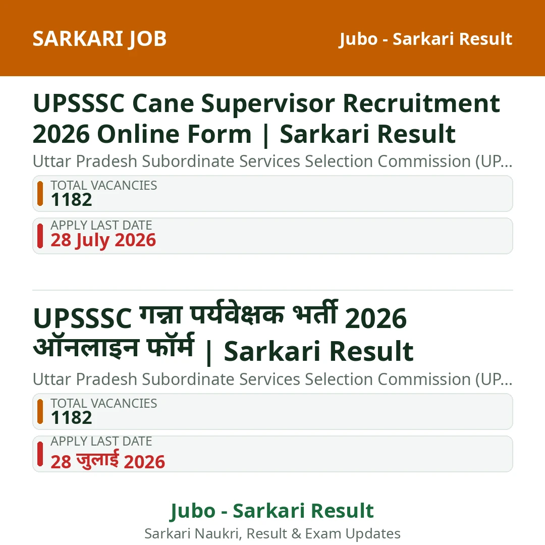 UPSSSC Cane Supervisor Recruitment 2026 Online Form | Sarkari Result