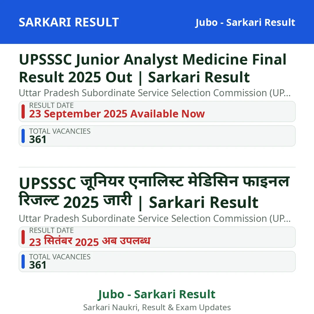 UPSSSC Junior Analyst Medicine Final Result 2025 Out | Sarkari Result