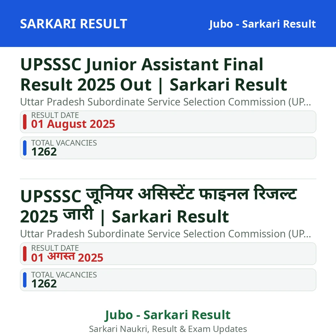 UPSSSC Junior Assistant Final Result 2025 Out | Sarkari Result