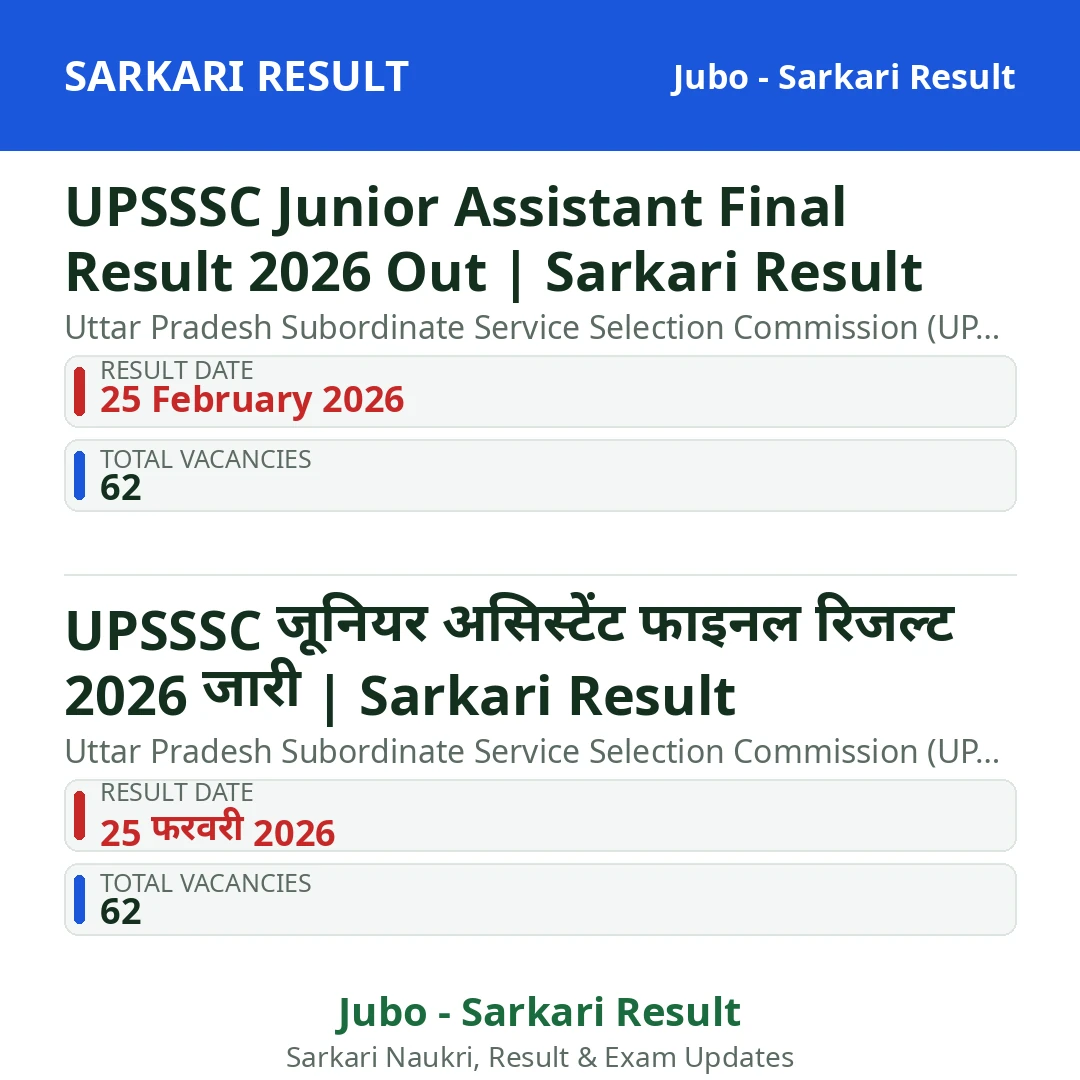 UPSSSC Junior Assistant Final Result 2026 Out | Sarkari Result