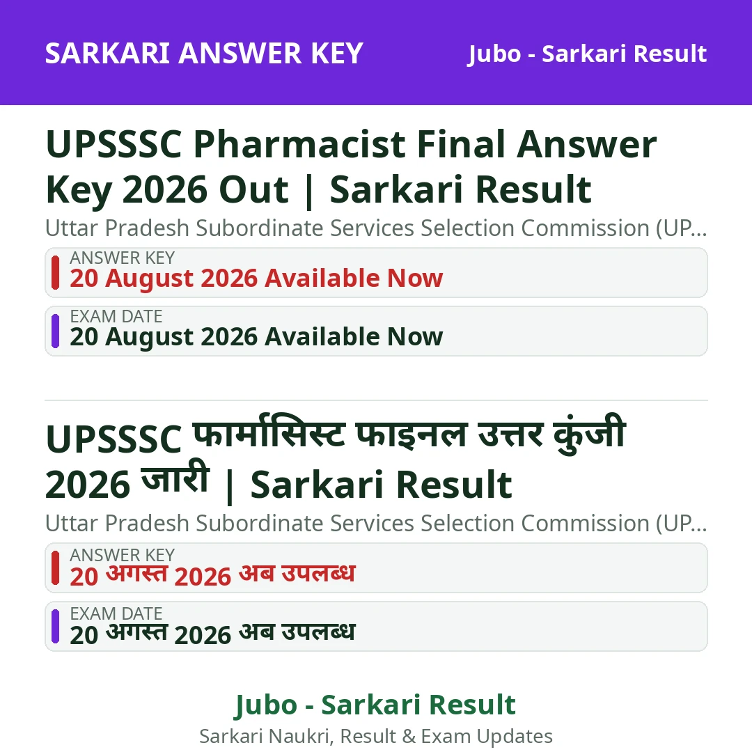 UPSSSC Pharmacist Final Answer Key 2026 Out | Sarkari Result