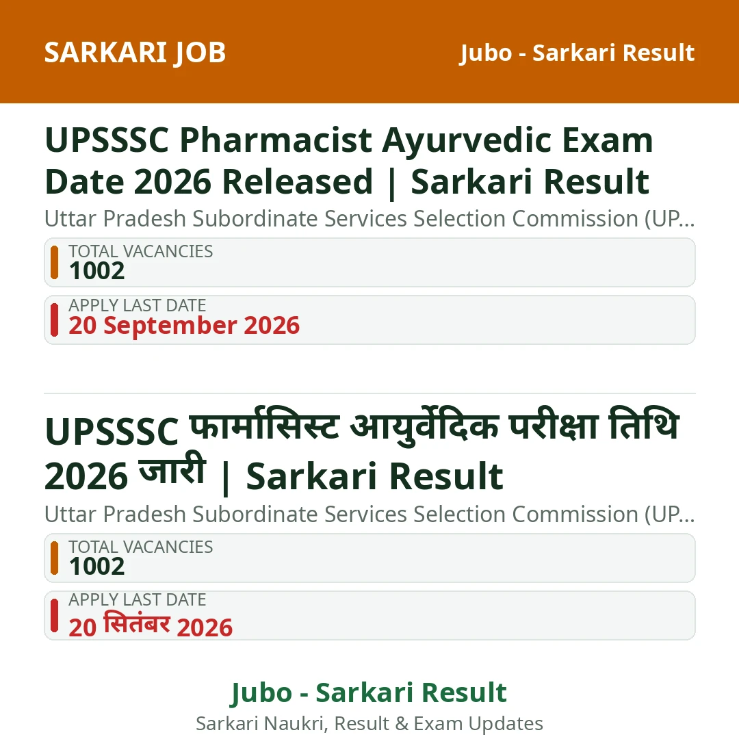 UPSSSC Pharmacist Ayurvedic Exam Date 2026 Released | Sarkari Result