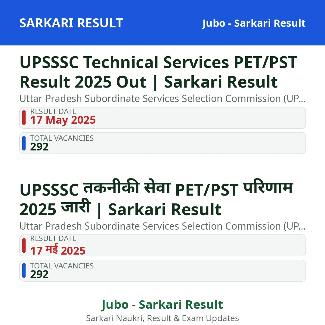 UPSSSC Technical Services PET/PST Result 2025 Out | Sarkari Result