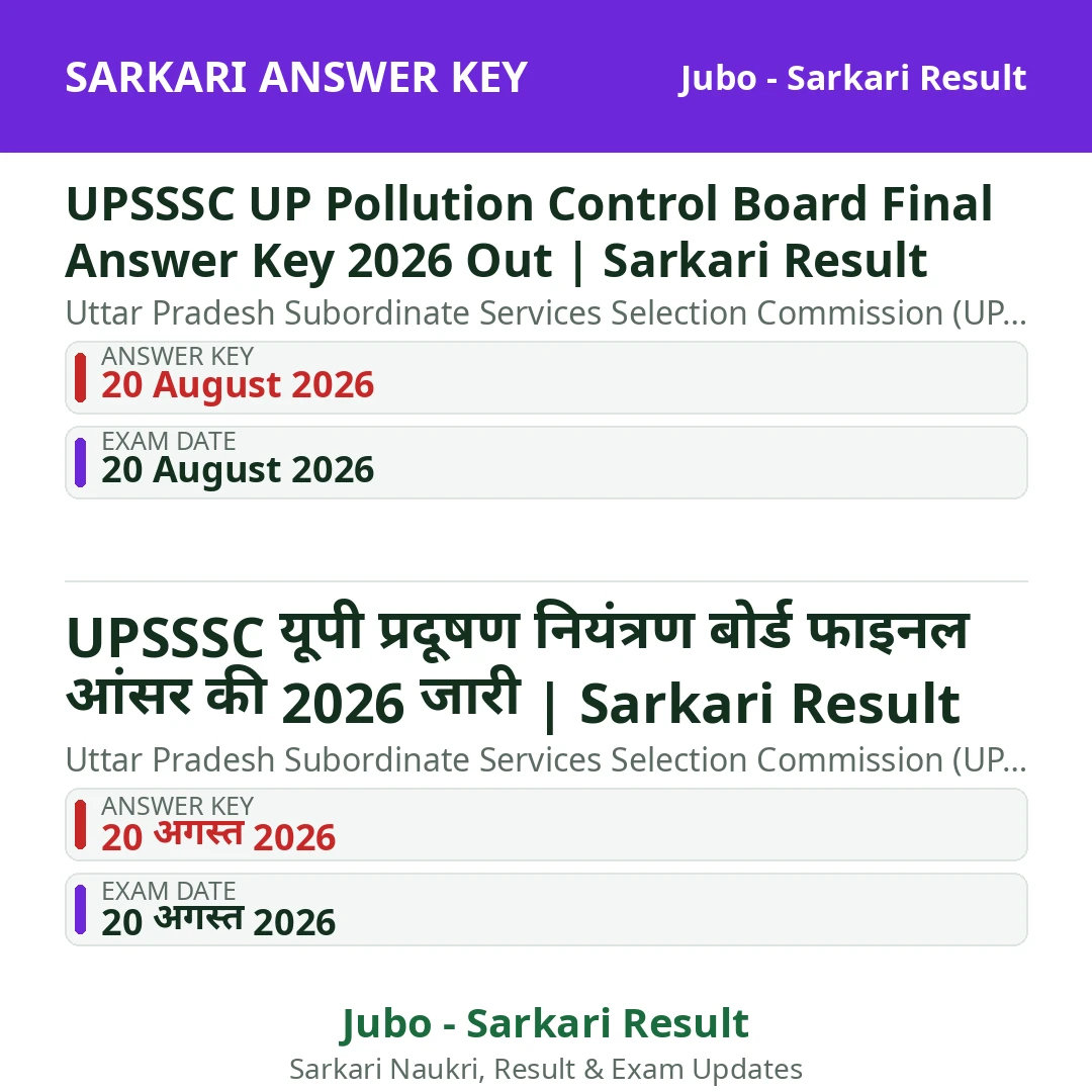 UPSSSC UP Pollution Control Board Final Answer Key 2026 Out | Sarkari Result