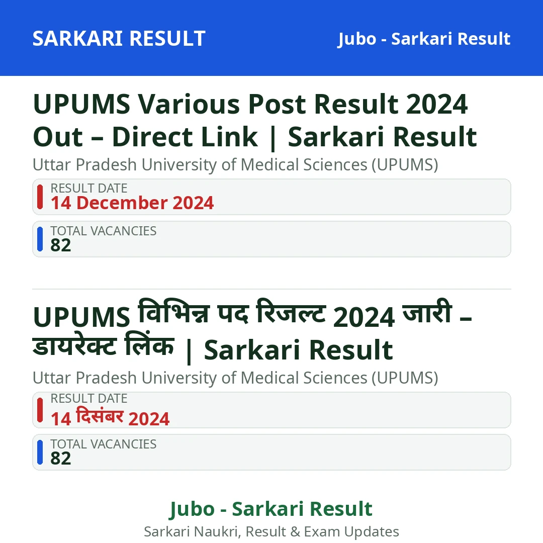 UPUMS Various Post Result 2024 Out – Direct Link | Sarkari Result