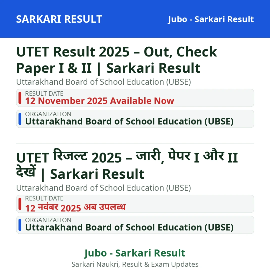 UTET Result 2025 – Out, Check Paper I & II | Sarkari Result