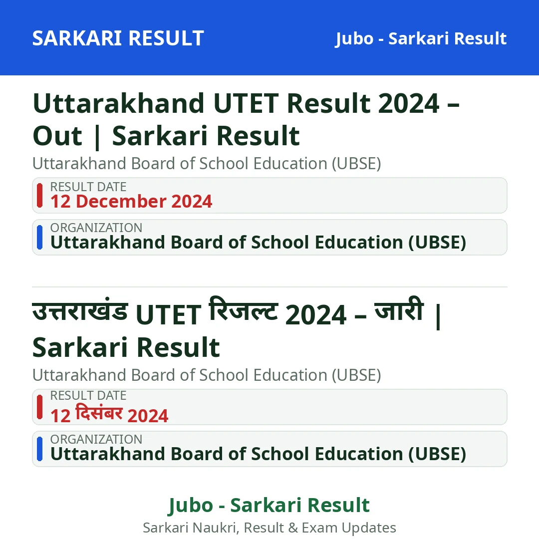Uttarakhand UTET Result 2024 – Out | Sarkari Result