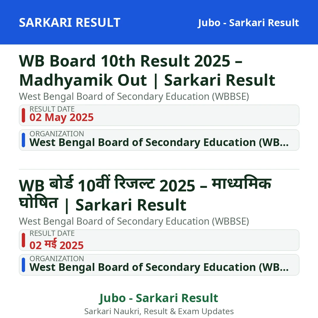 WB Board 10th Result 2025 – Madhyamik Out | Sarkari Result
